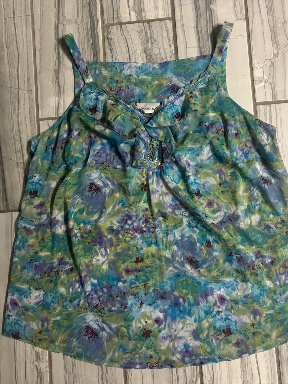 Avenue Teal Blue Green Floral Beaded Camisole